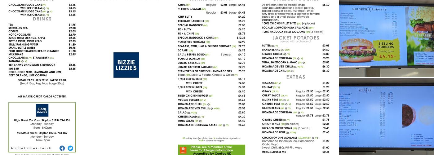 Bizzie Lizzie's, High Street Car Park Menu