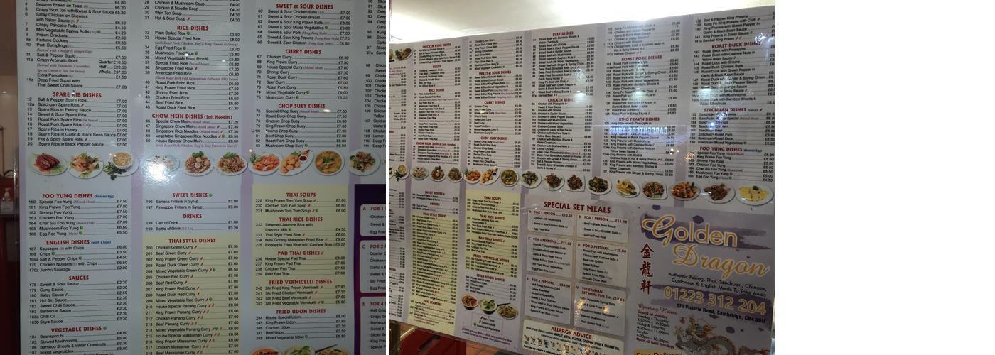 Golden Dragon Menu