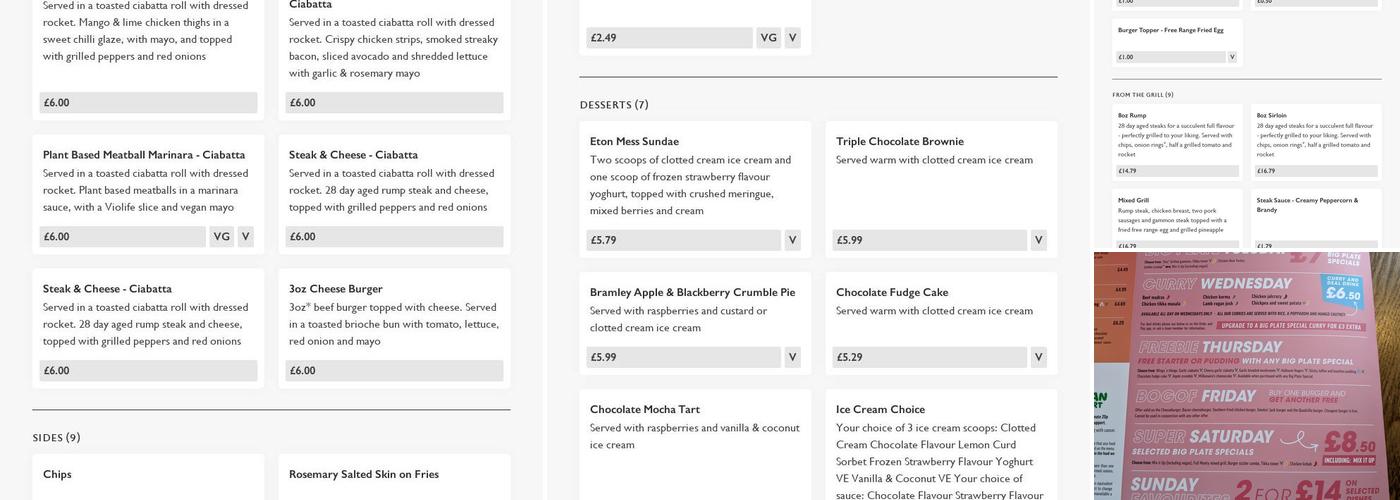 Brocklehurst Arms Menu