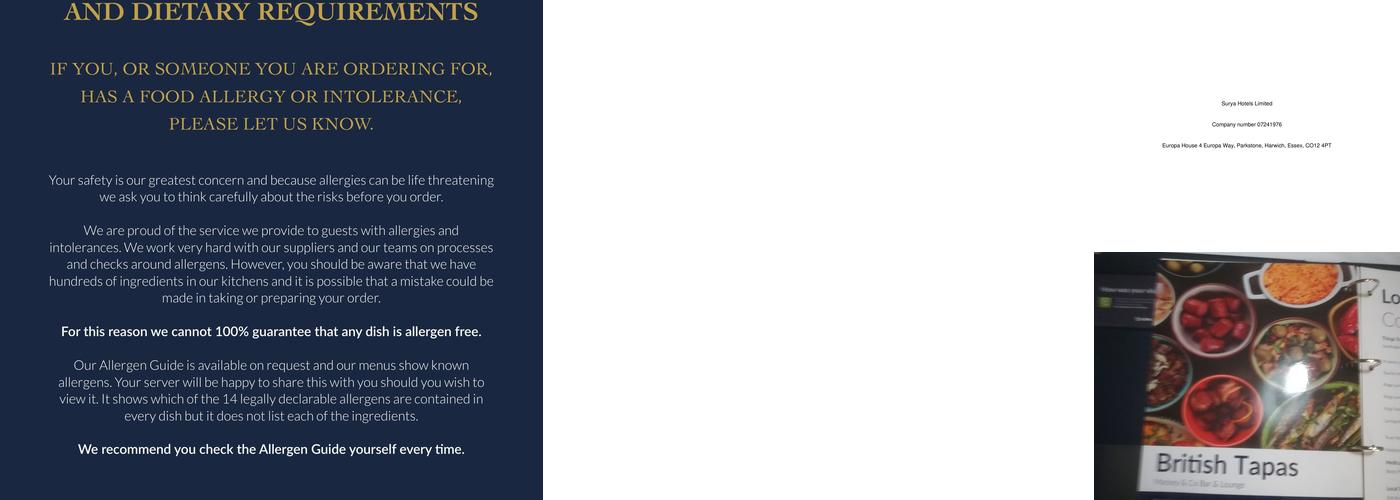 The Duke's Head Menu