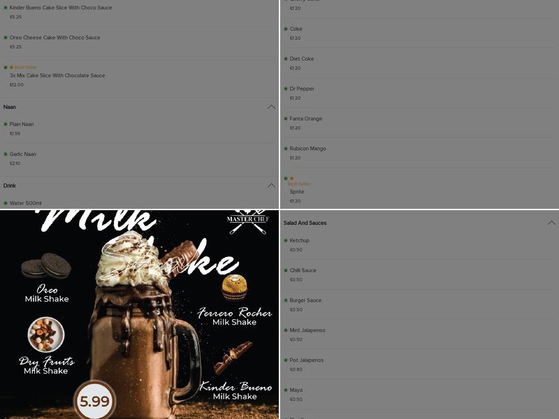 The Master Chef - Indian Take Away Menu