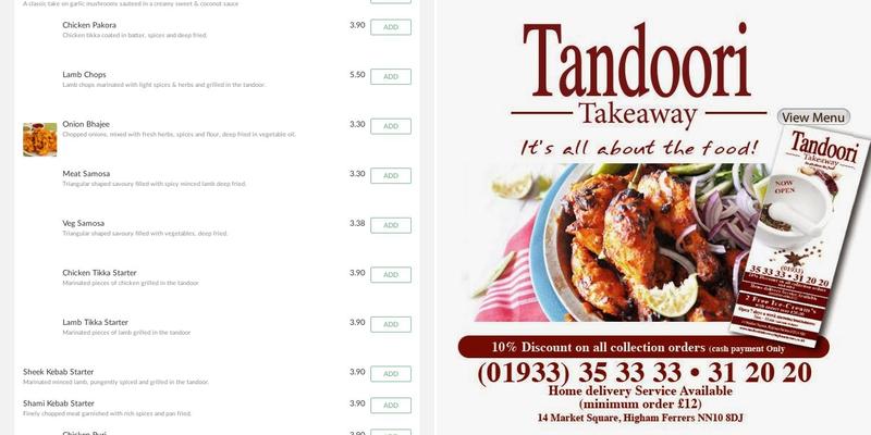 Tandoori Takeaway Menu