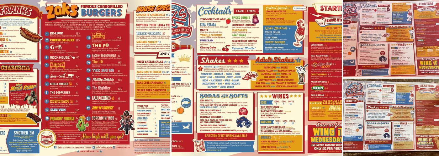 Zaks Poringland Diner Menu