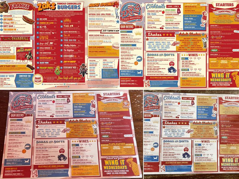 Zaks Poringland Diner Menu