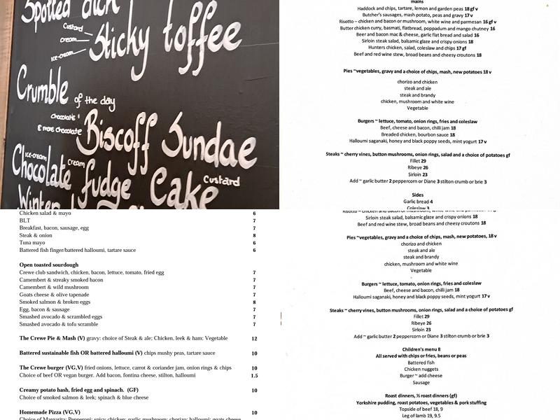 The Crewe Arms Menu