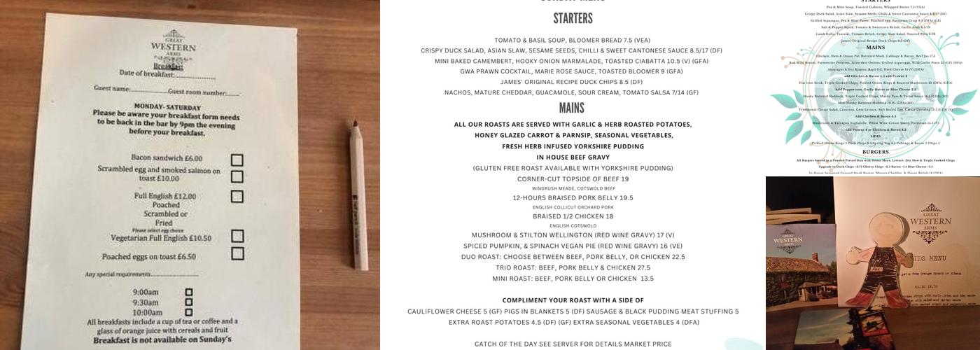 Great Western Arms Menu