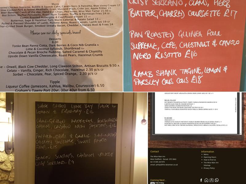 The Wise Man Inn Menu