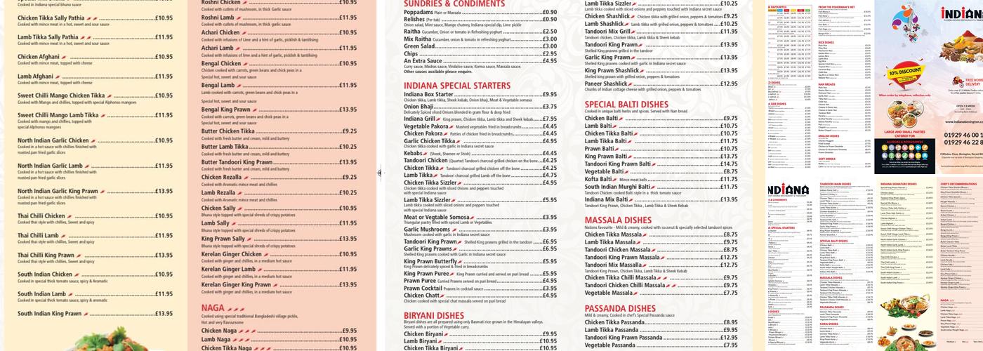 Indiana Bovington Menu