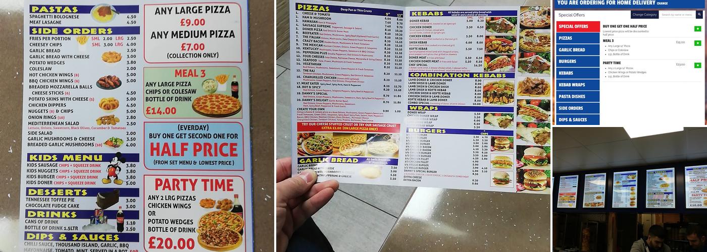 Danny's Pizza Burgers & Kebabs Menu