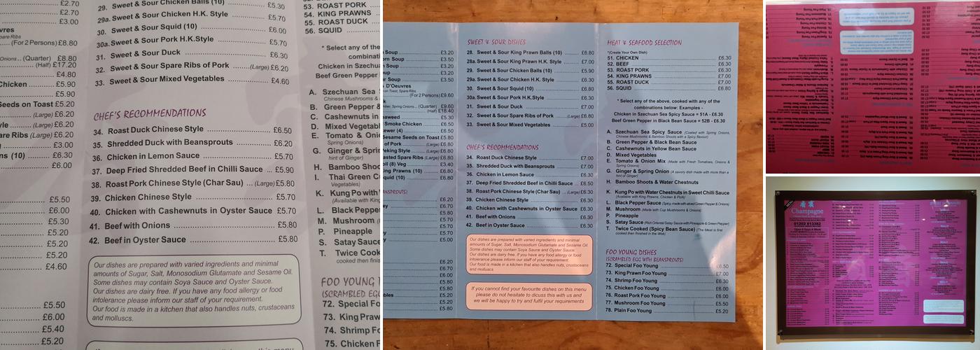 Champagne Chinese Takeaway Menu