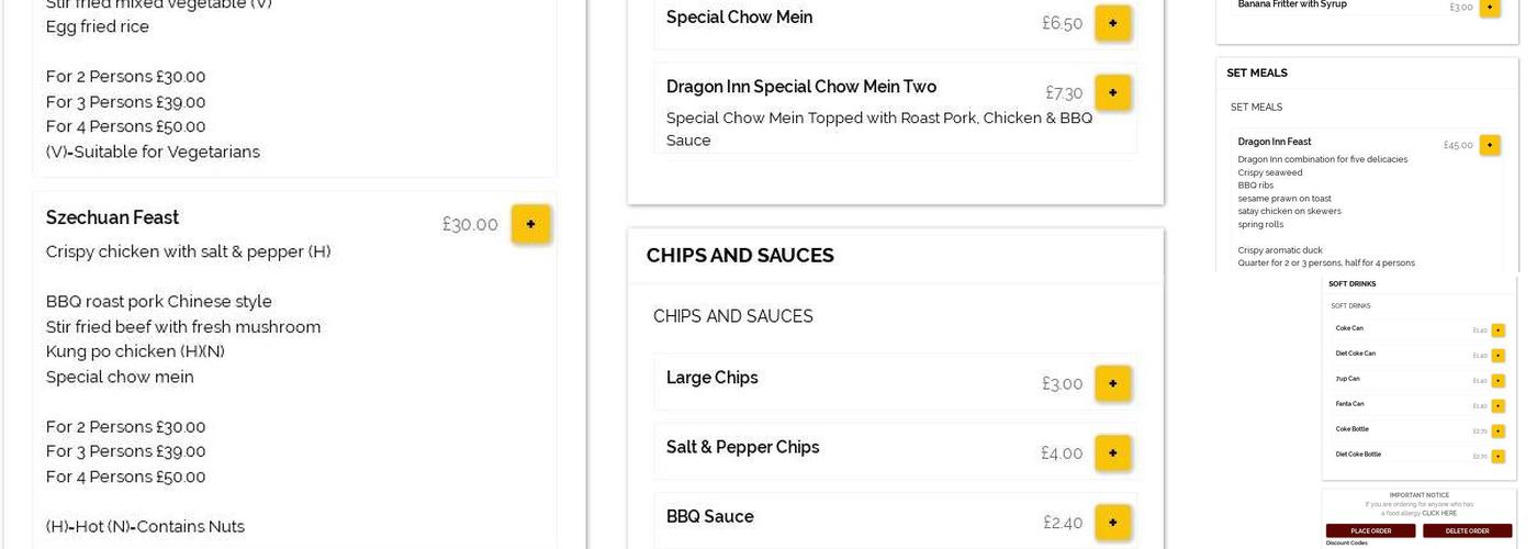 Dragon Inn Chinese Takeaway Menu