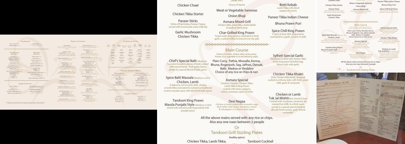 Asmara Indian Cuisine & Cocktail Lounge Menu