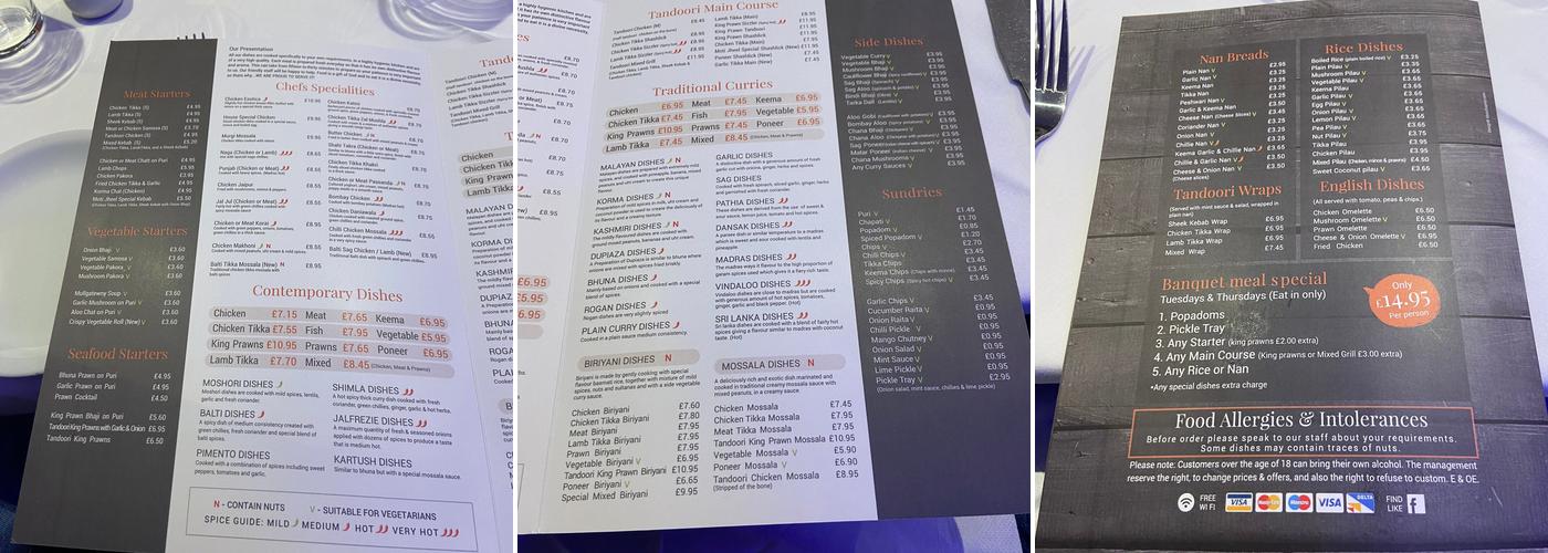 Moti Jheel Cramlington Menu