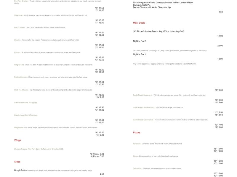 Lytham Pizza Company Menu