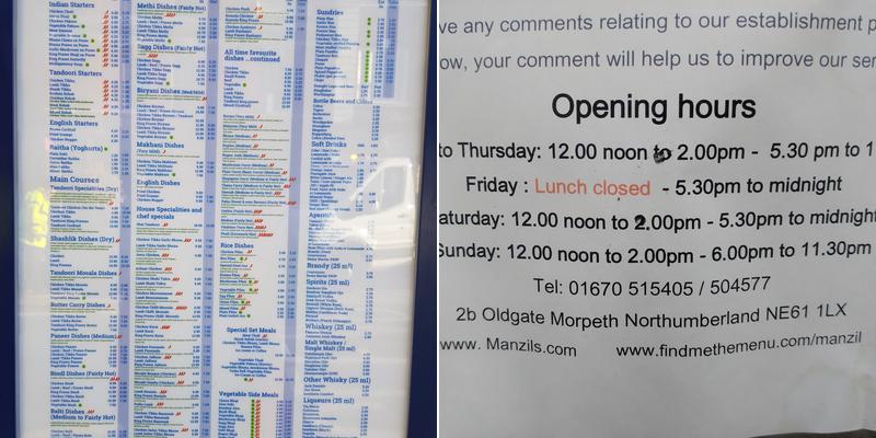 Manzil Tandoori Restaurant Menu