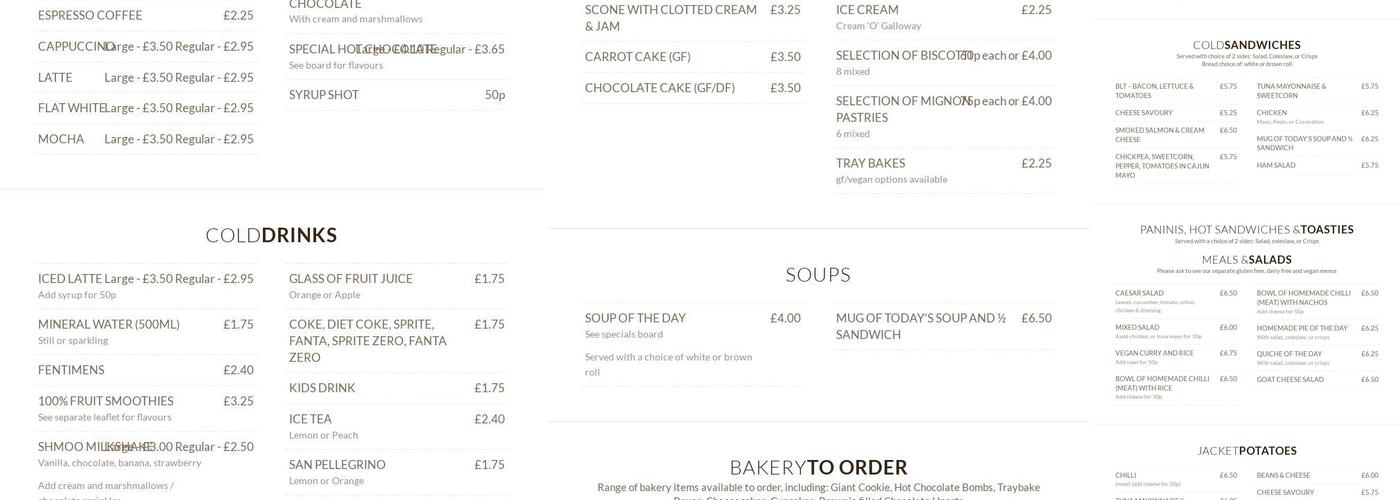 The Small World Café Menu