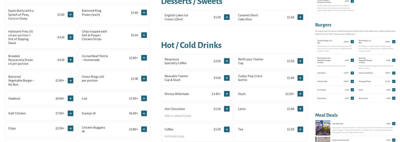 The Sea Chef Hexham, Priestlands Estate Menu