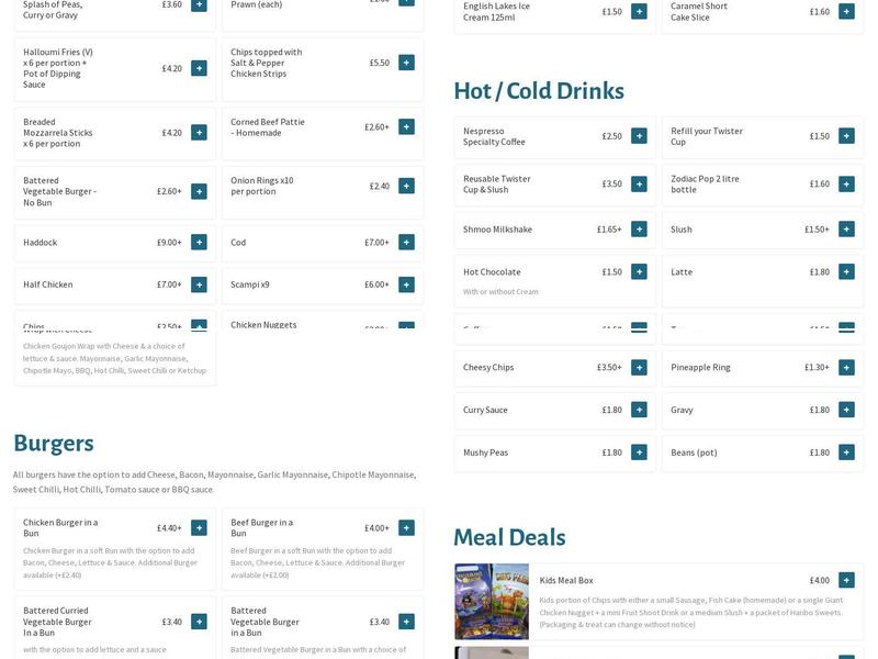 The Sea Chef Hexham, Priestlands Estate Menu