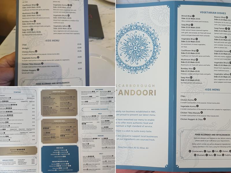 Scarborough Tandoori Restaurant Menu