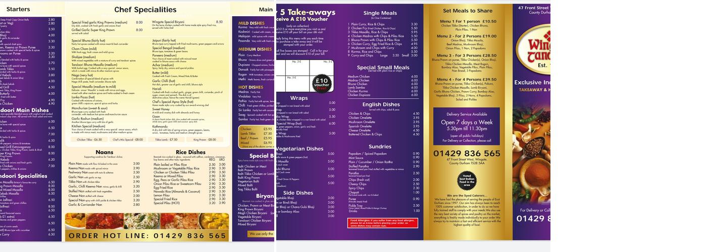 Wingate Tandoori Menu