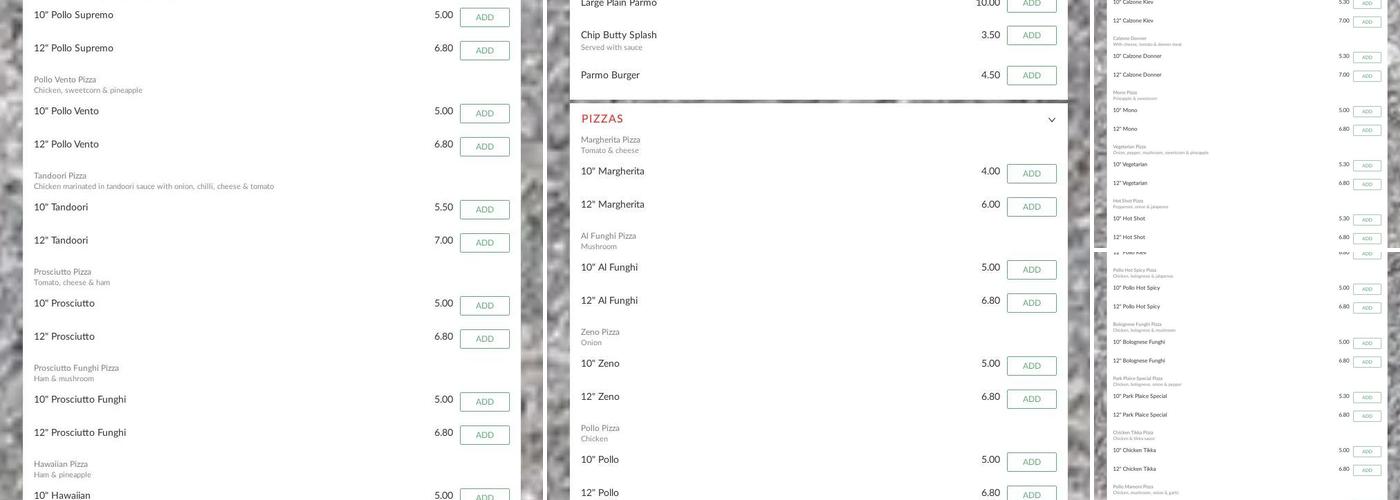 Park Plaice Fish & Chips Menu