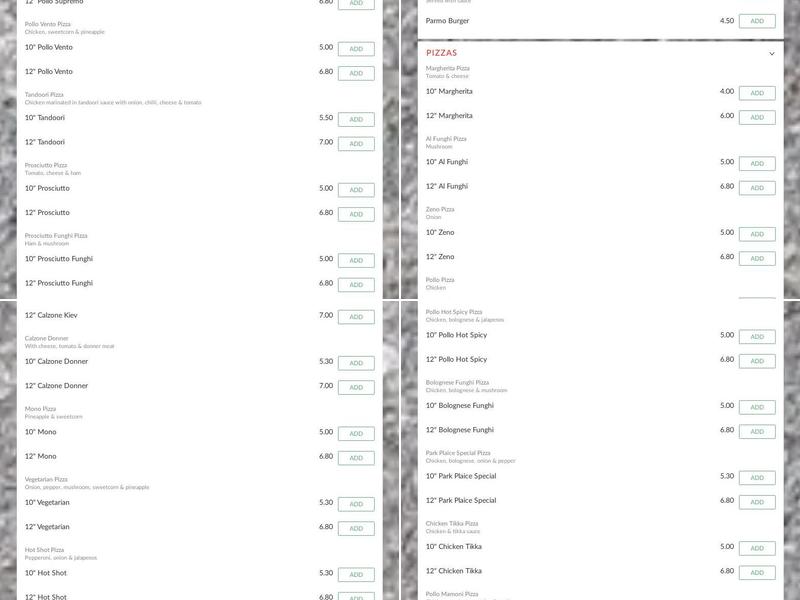 Park Plaice Fish & Chips Menu