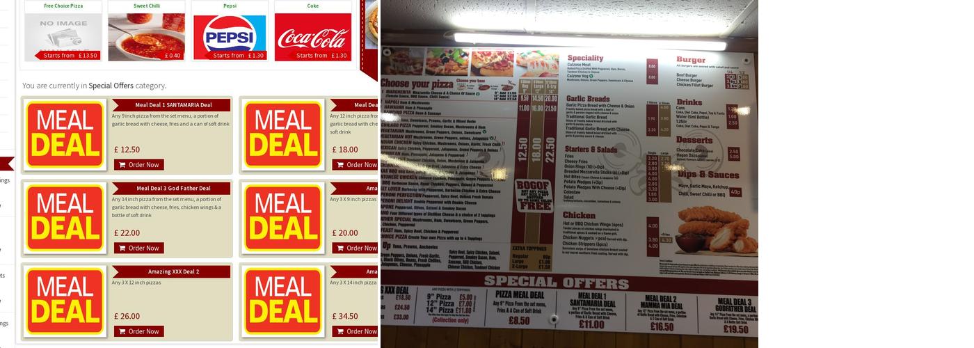 Godfather Pizzas Menu