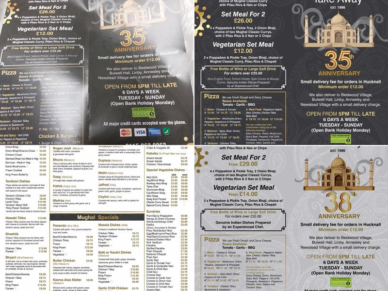 Mughal Indian Takeaway and Restaurant Menu