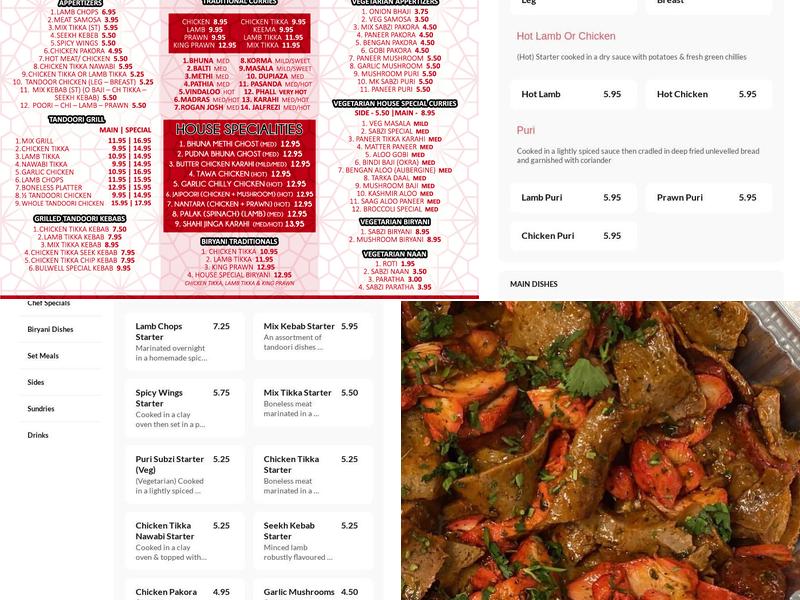 Bulwell Balti Menu