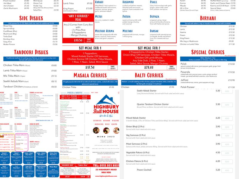 Highbury Balti House Menu
