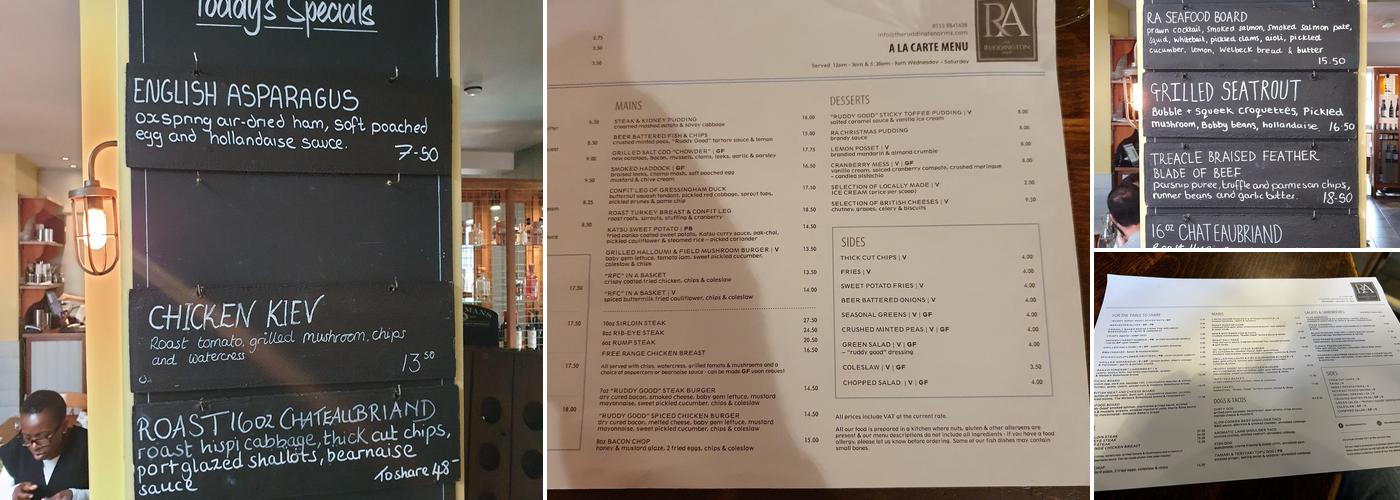The Ruddington Arms Menu