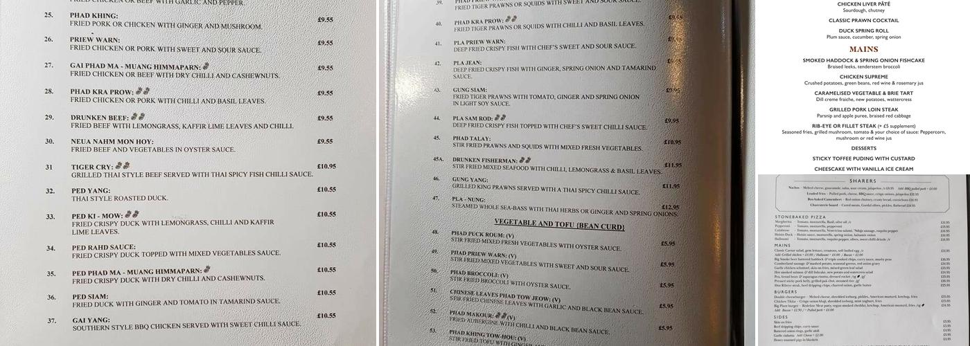 The Royal George Menu