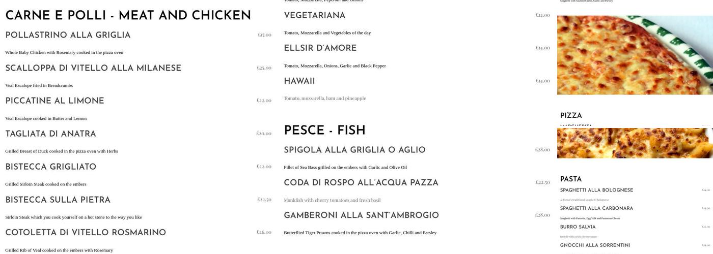 Al Forno Menu