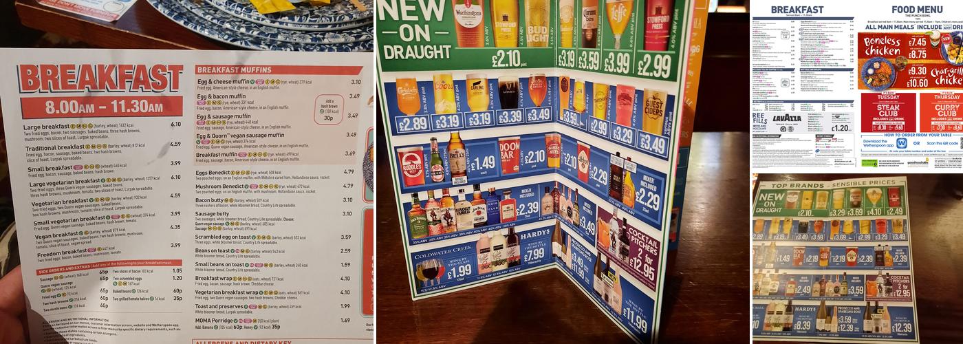 The Punch Bowl - JD Wetherspoon Menu