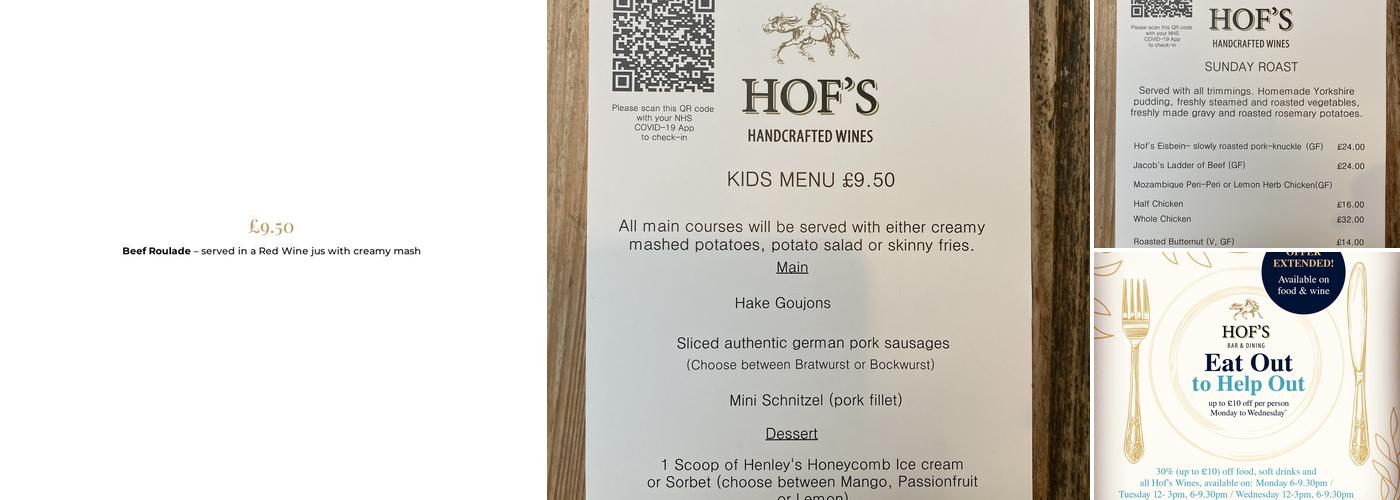 HOF'S Bar and Dining Menu