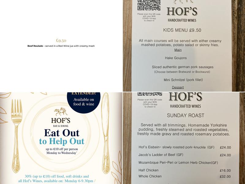 HOF'S Bar and Dining Menu