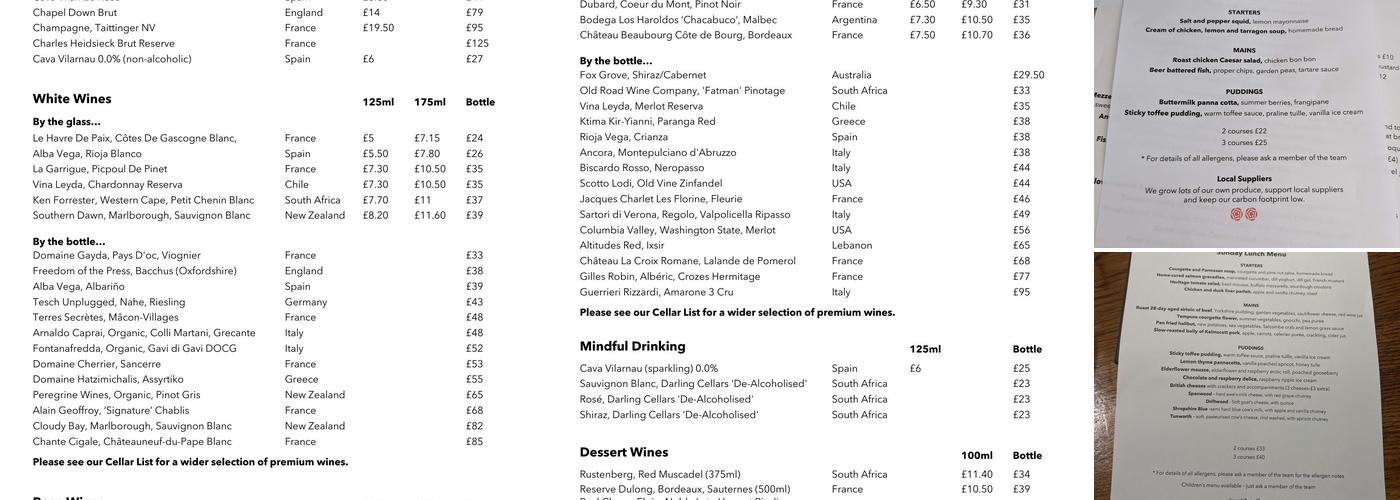 The White Hart at Fyfield Menu