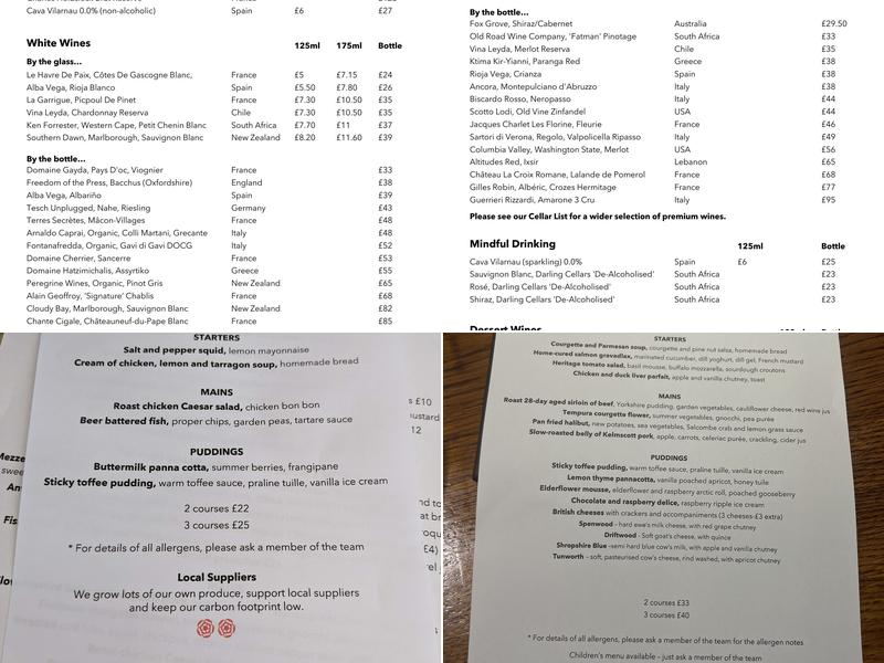 The White Hart at Fyfield Menu