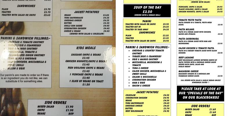 Milano Café Oswestry Menu