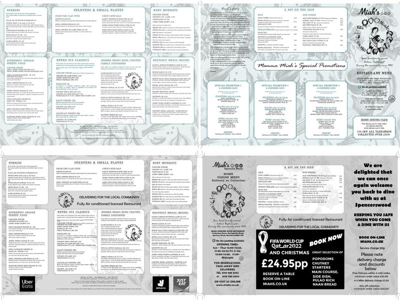 Miah's Spencers Wood Menu