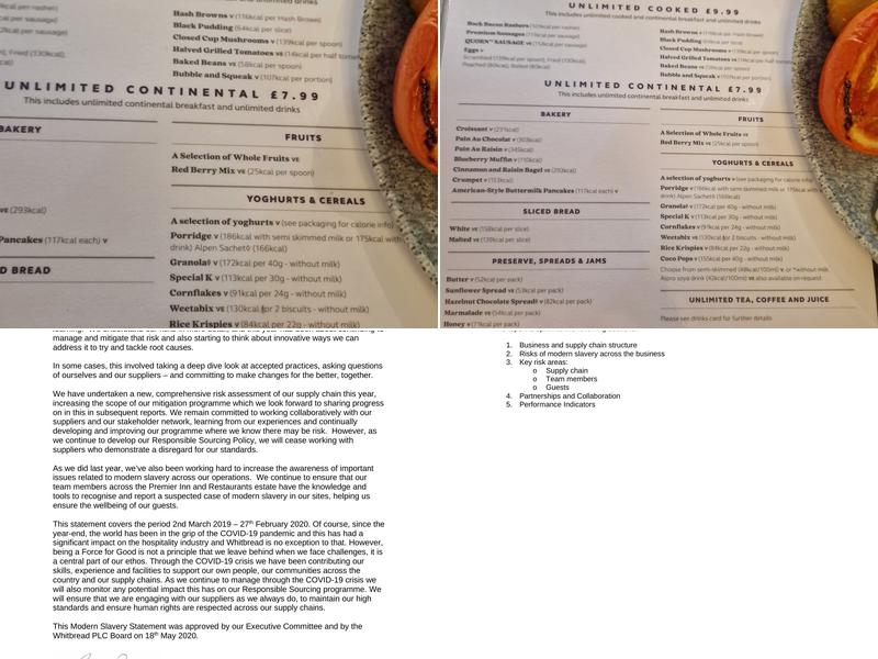 Premier Inn Reading South (Grazeley Green) hotel Menu