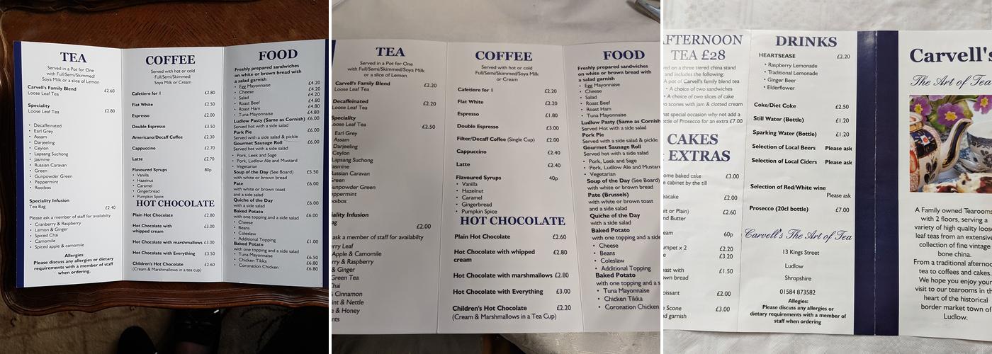 Carvell's The Art Of Tea Menu