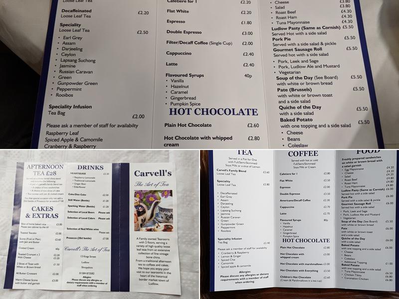 Carvell's The Art Of Tea Menu