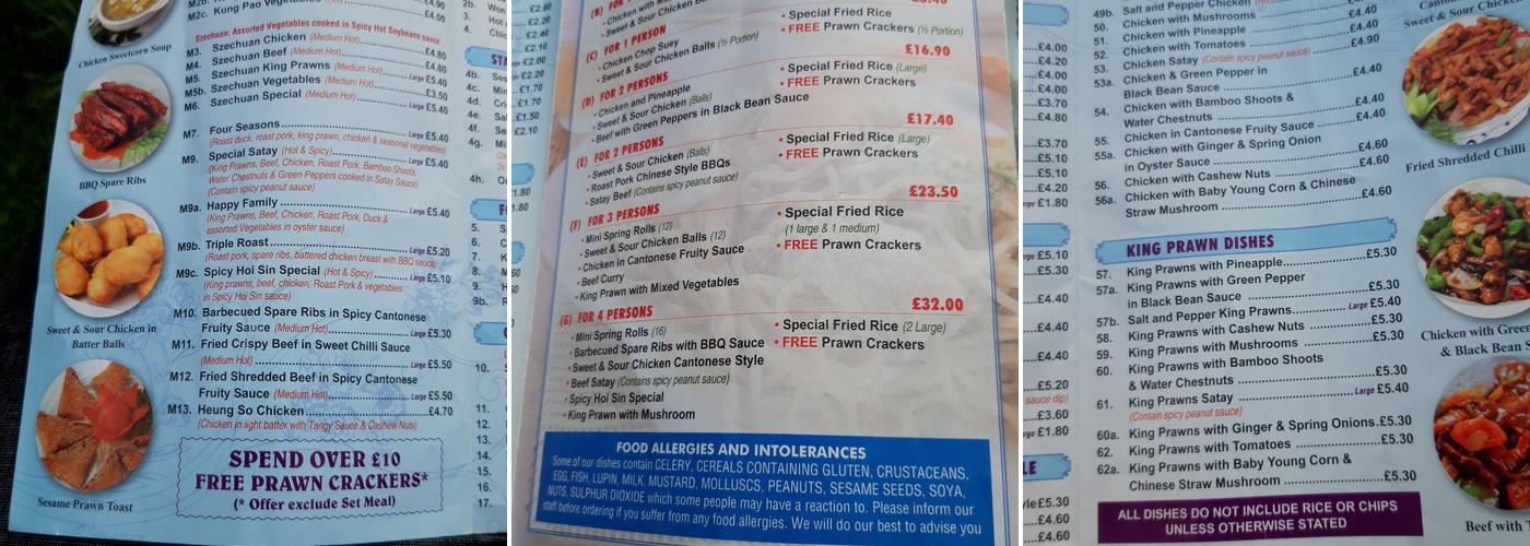 Mings House Ltd Menu