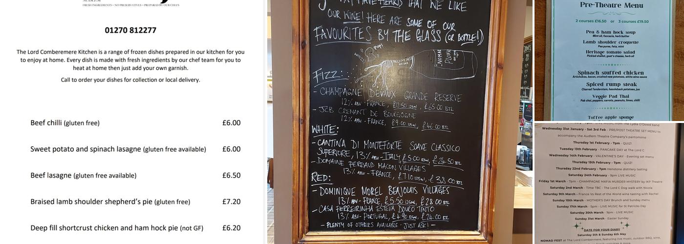 The Lord Combermere Menu