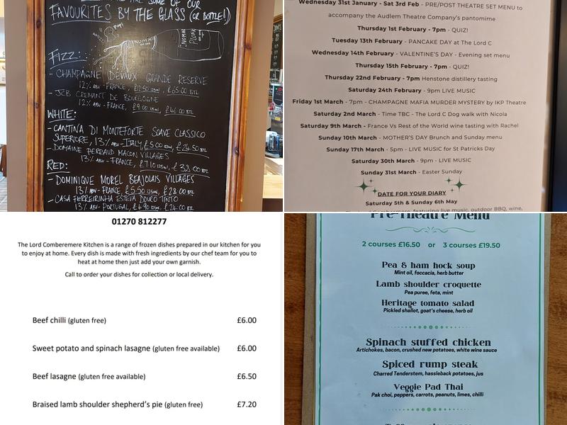 The Lord Combermere Menu