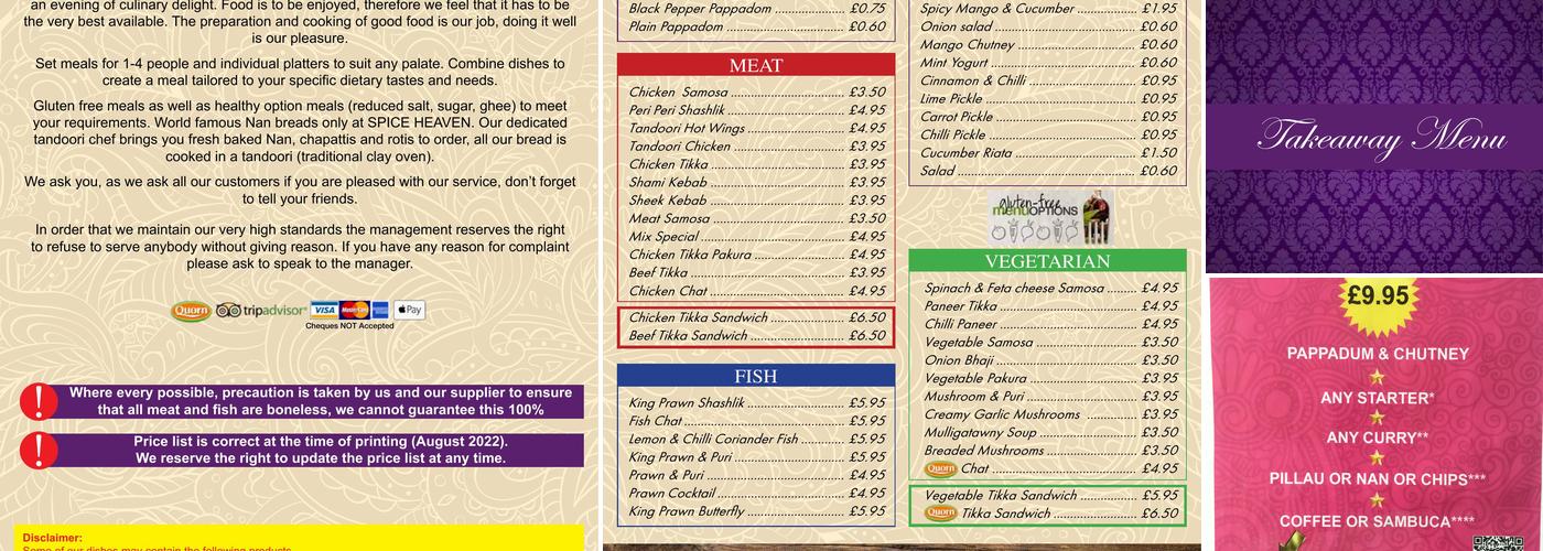 Spice Heaven Indian Restaurant & Takeaway (ORDER ONLINE)? Menu