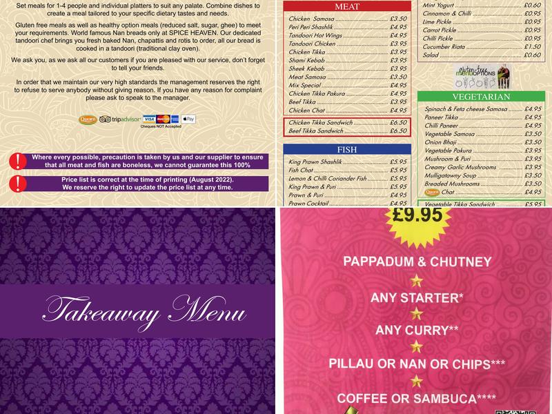 Spice Heaven Indian Restaurant & Takeaway (ORDER ONLINE)? Menu