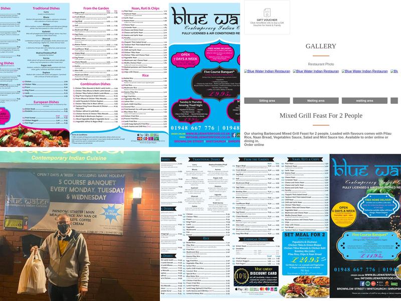 Blue Water Indian Restaurant Menu