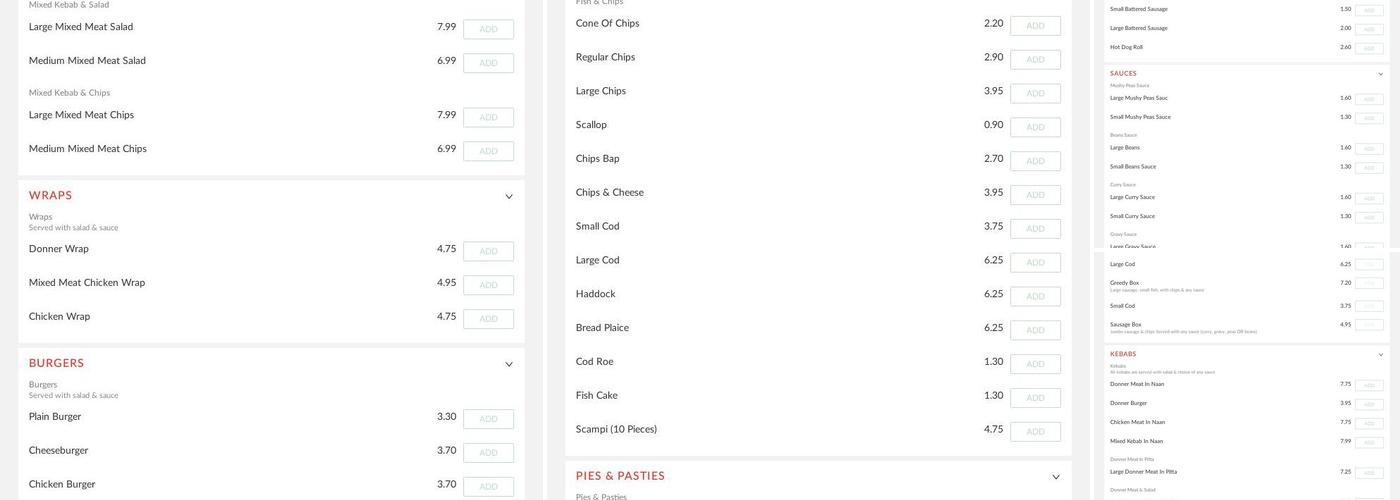 Chesters Fish & Chips Menu